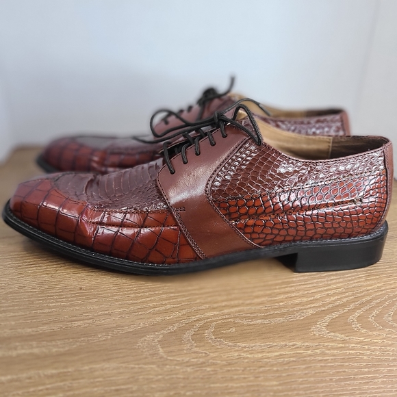 (0000) Stacy Adams Men's Classic Oxford Snake Skin Dress Shoes, Sz 10.5  Brown - Picture 5 of 16